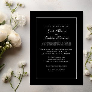 Convite para Casamento Negro e Branco Elegante