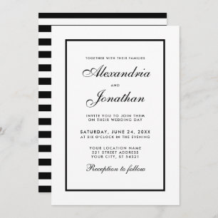 Convite para Casamento Negro e Branco Elegante Mod