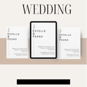 Convite para Casamento Negro e Branco Floral Minim