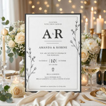 Convite para Casamento Negro e Branco Minimalista