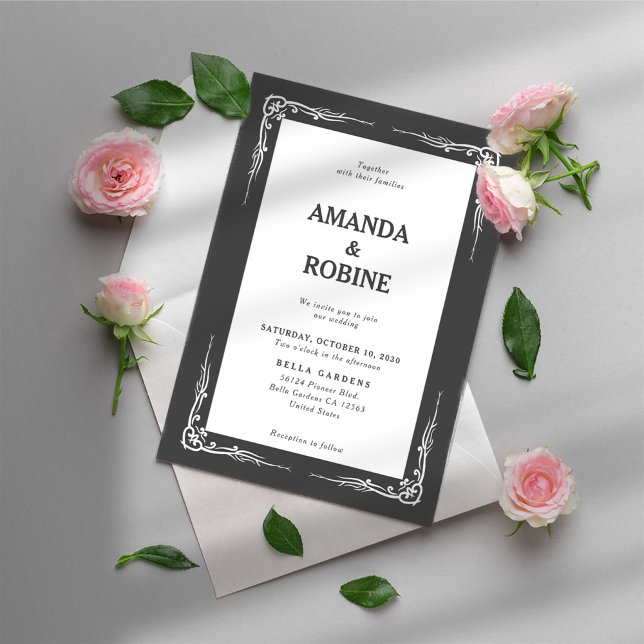 Convite para Casamento Negro e Branco Minimalista (Criador carregado)