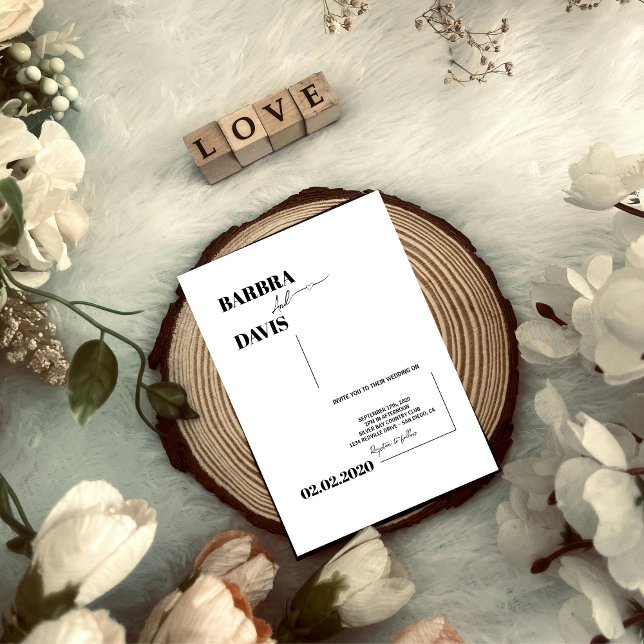 Convite para Casamento Negro e Branco Moderno Mini (Criador carregado)