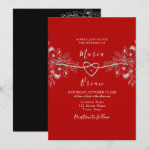 Convite para Casamento Negro e Vermelho Moderno