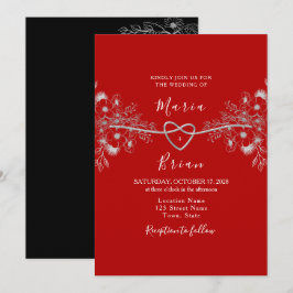 Convite para Casamento Negro e Vermelho Moderno