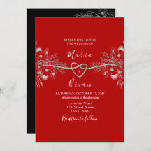 Convite para Casamento Negro e Vermelho Moderno