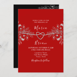 Convite para Casamento Negro e Vermelho Moderno