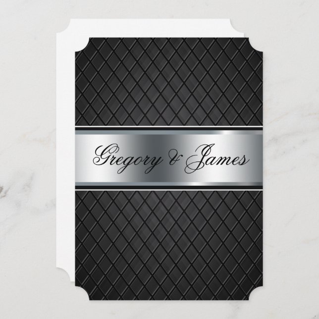 Convite para Casamento, Negro Elegante e Prata (Frente/Verso)