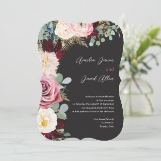 Convite para Casamento Negro Elegante Mauve & Mood