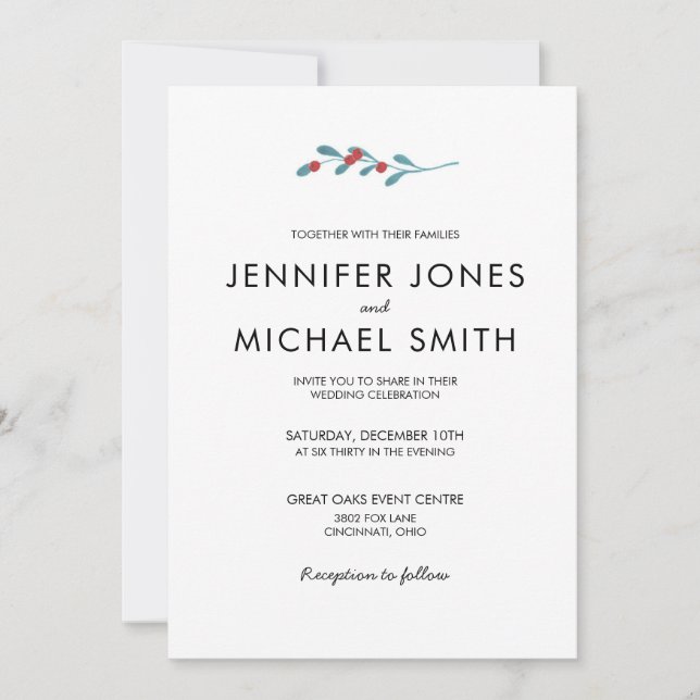 Convite para Casamento no inverno Holly e Berries (Frente)