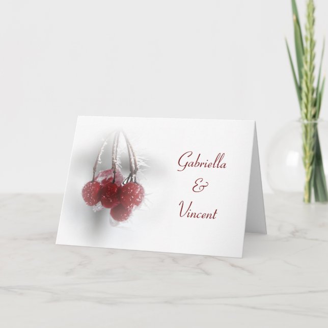 Convite para Casamento no inverno Red Frosty Berri (Frente)