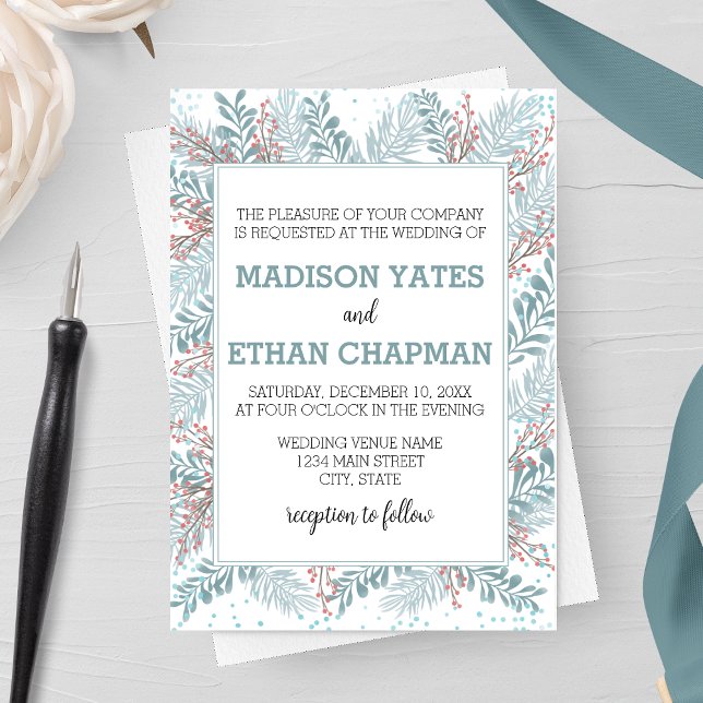 Convite para Casamento no inverno Snowfall Ferns (Criador carregado)