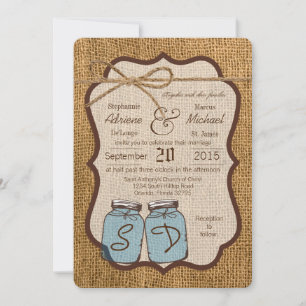 Convite para Casamento no País Mason Jar Burlap 5x