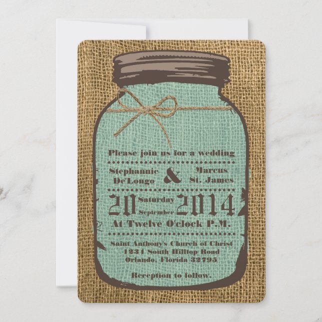 Convite para Casamento no País Mason Jar Burlap 5x (Frente)