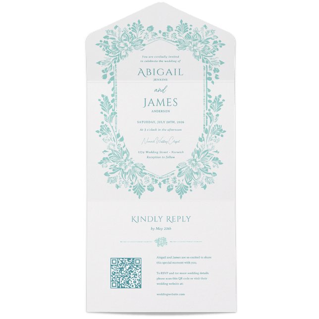 Convite para casamento Norwich com cartão RSVP (Folded wedding invitations with  QR code RSVP card)