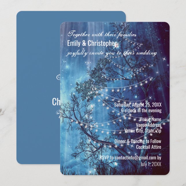 Convite para casamento noturno estrelado (Frente/Verso)