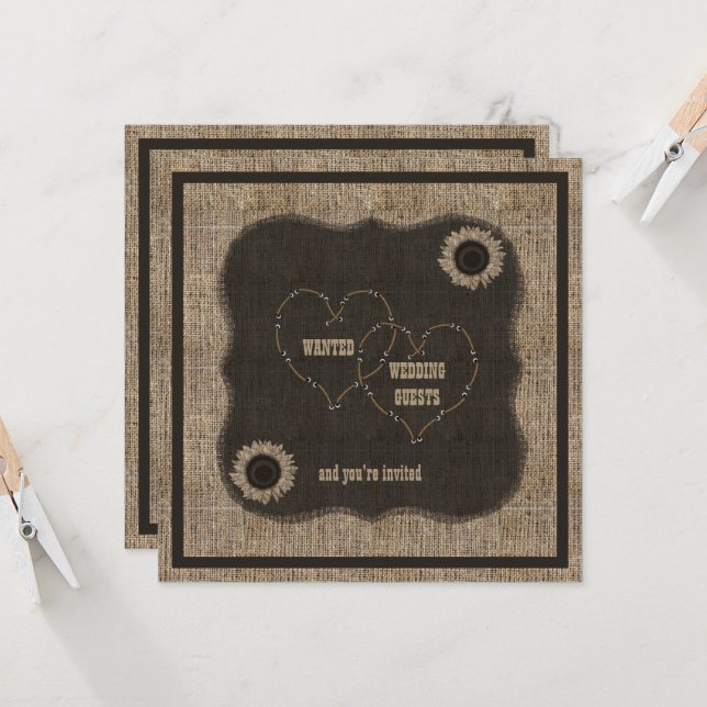 Convite para Casamento Ocidental de Country Burlap (Frente/Verso In Situ)