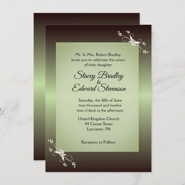 Convite para Casamento Oleícola de Elegância Verde (Frente/Verso)