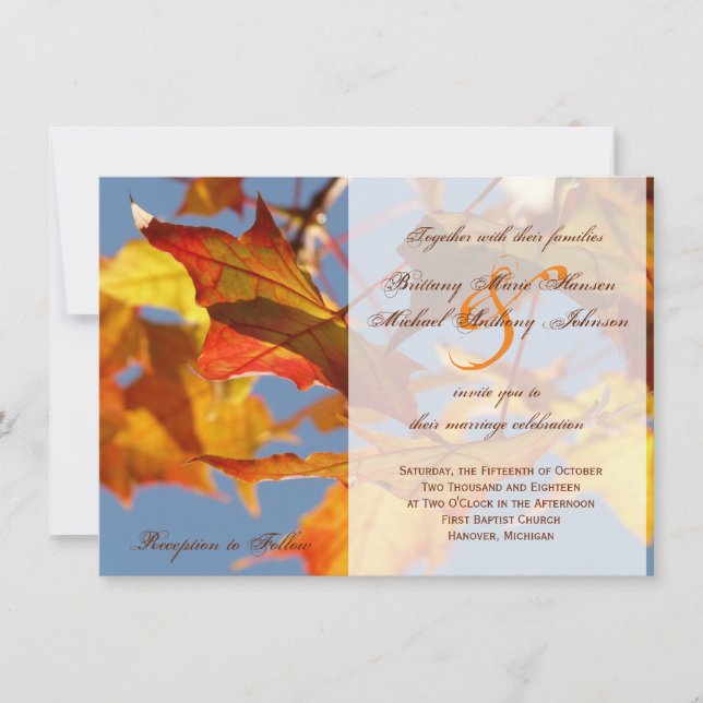 Convite para Casamento outono de Autumn Orange (Frente)