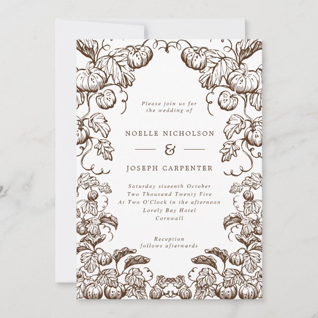 Convite para Casamento outono de Quadro de Pumpkin (Frente)