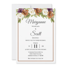 Convite para Casamento outono Floral Chic Watercol