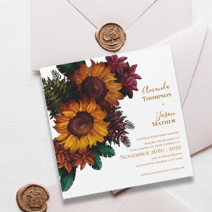 Convite para Casamento outono Floral Laranja Queim