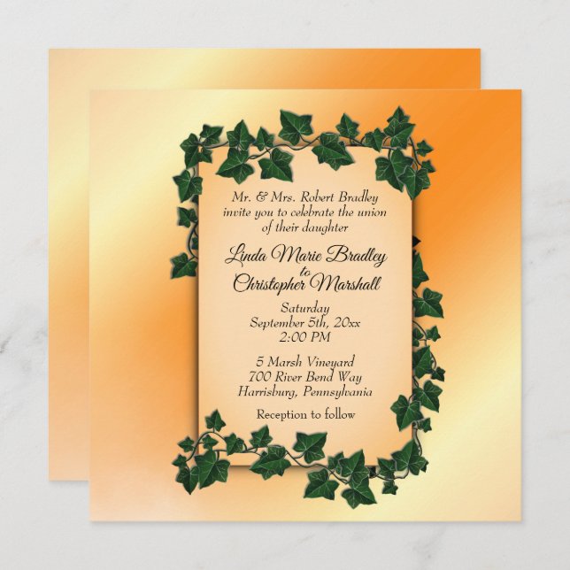 Convite para Casamento outono Laranja (Frente/Verso)