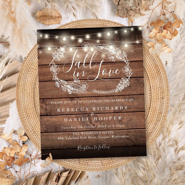 Convite para Casamento outono Leve de Cadeia de Ca (Budget Rustic String Light Fall Wedding Invitation)