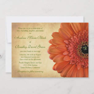 Convite para Casamento outono Orange Gerbera Daisy