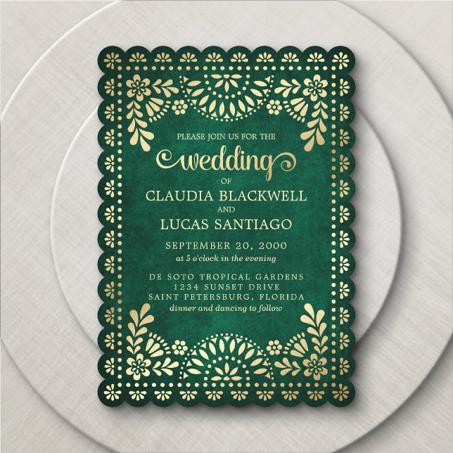 Convite para Casamento Papel Picado Verde (Criador carregado)