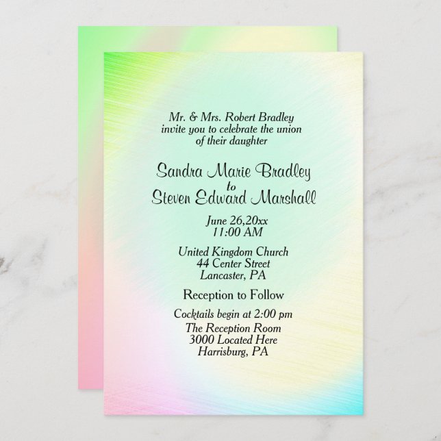 Convite para Casamento Pastel Rainbow com Recepção (Frente/Verso)