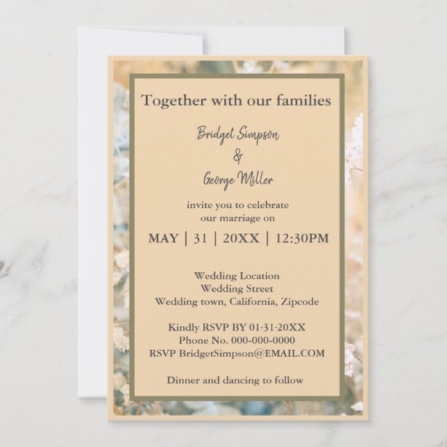 Convite para Casamento Pastel Wildflower (Frente)