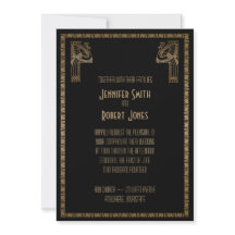 Convite para Casamento Pavão de Arte Dourada e Neg