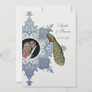 Convite para Casamento Peacock Barroco - Azul