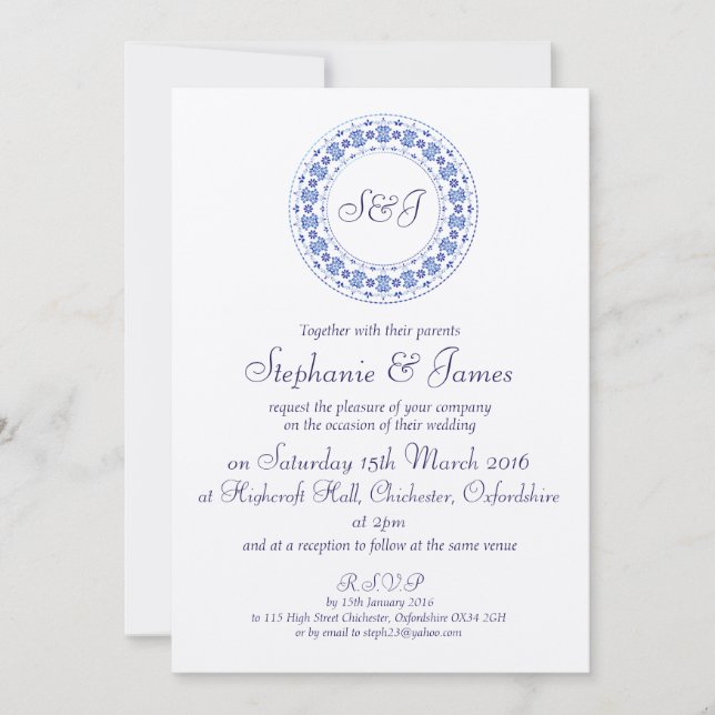 Convite para Casamento Personalizado Azul China Cl (Frente)