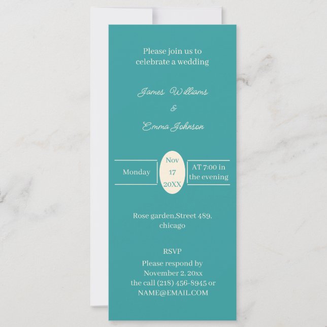 Convite para casamento personalizado de Teal Simpl (Frente)