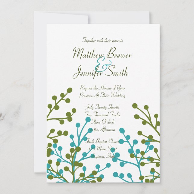 Convite para Casamento Personalizado Floral Verde  (Frente)