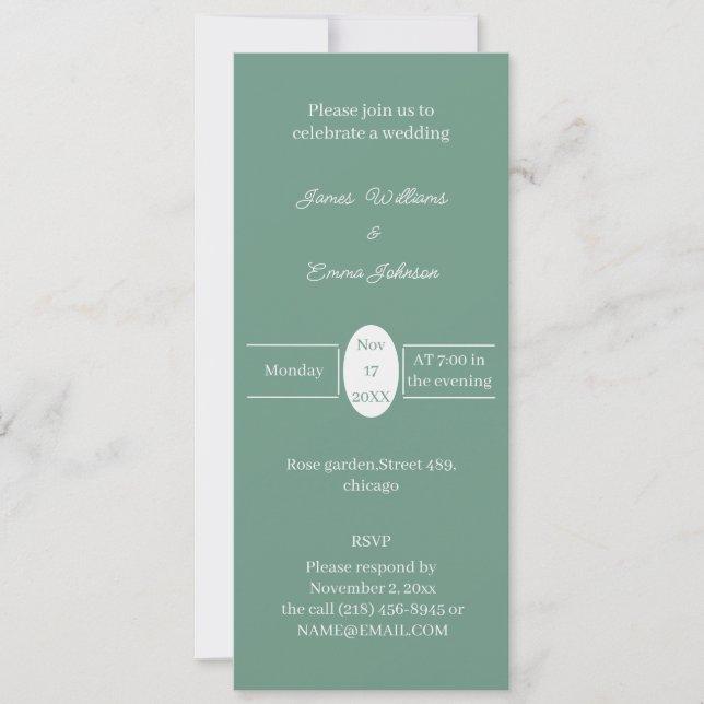 Convite para casamento personalizado verde simples (Frente)