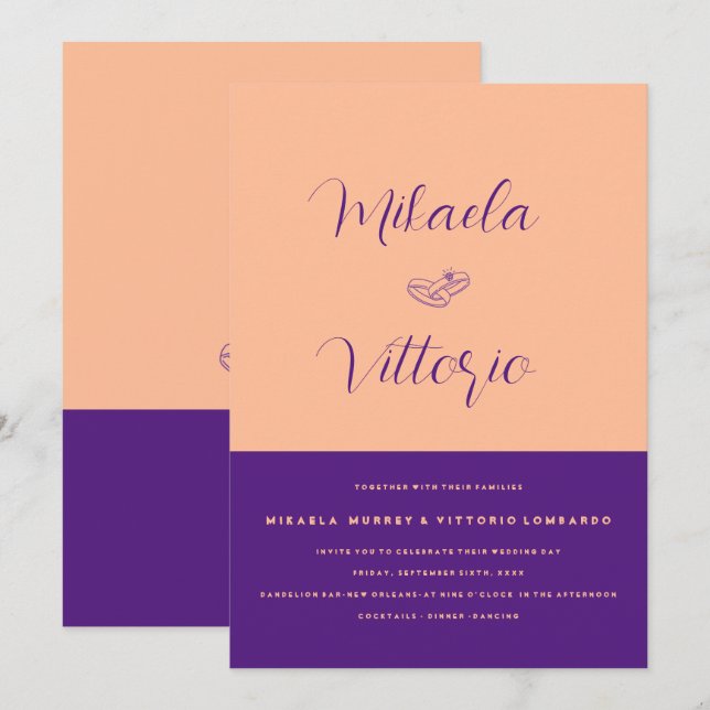 Convite para Casamento Pêssego Elegante (Frente/Verso)