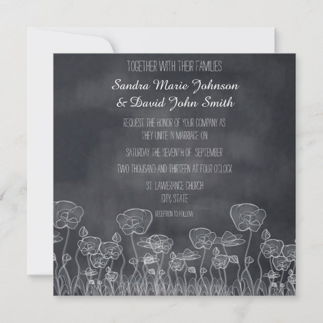 Convite para Casamento Poppy Chalkboard (Frente)