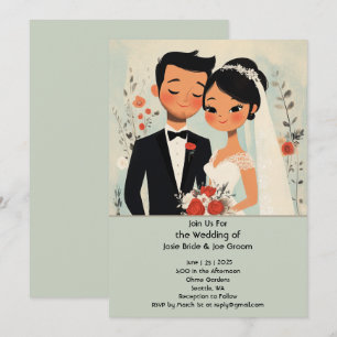 Convite para casamento por amor asiático fofo