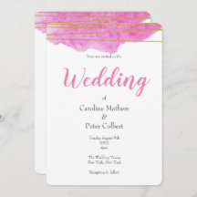 Convite para Casamento por Aquarela Rosa e Dourada