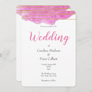 Convite para Casamento por Aquarela Rosa e Dourada