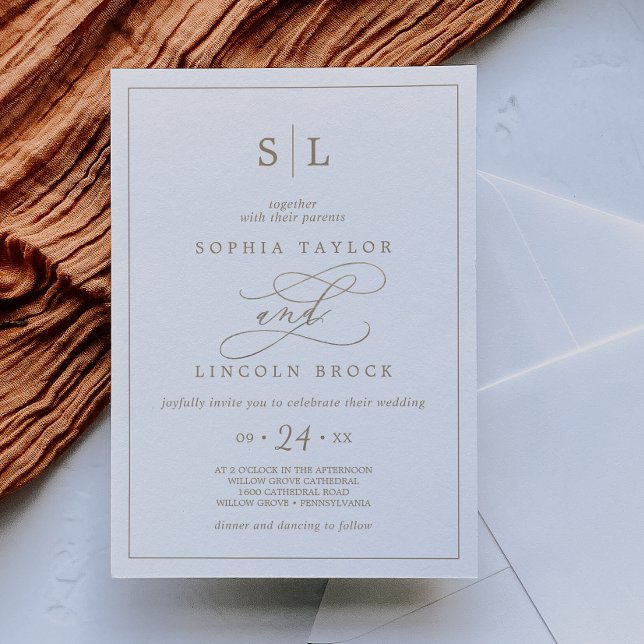 Convite para Casamento por Monograma Dourado Român (Criador carregado)