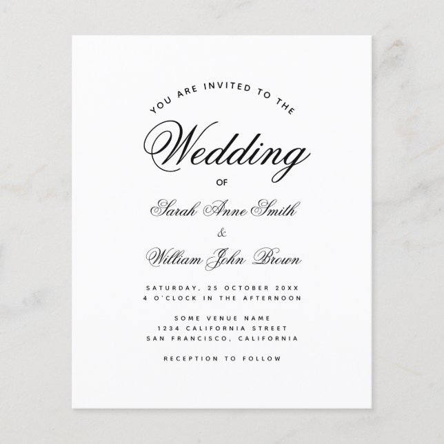 Convite para Casamento Preto e Branco de Orçamento (Frente)