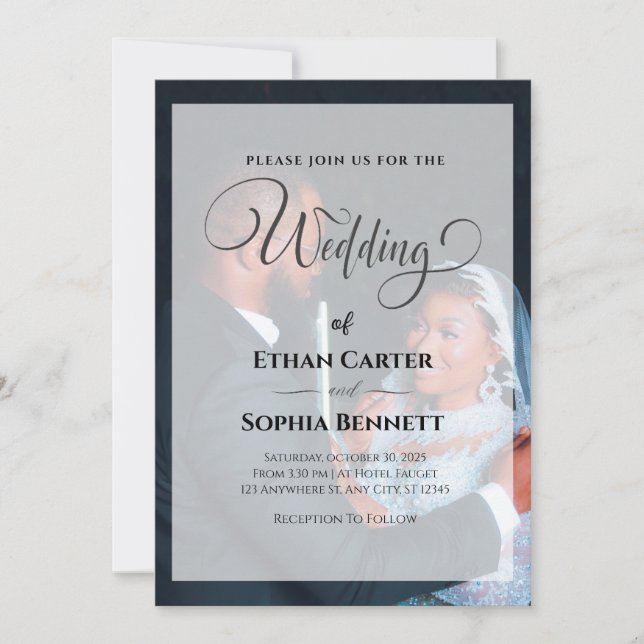 Convite para Casamento Preto e Branco Elegante (Frente)