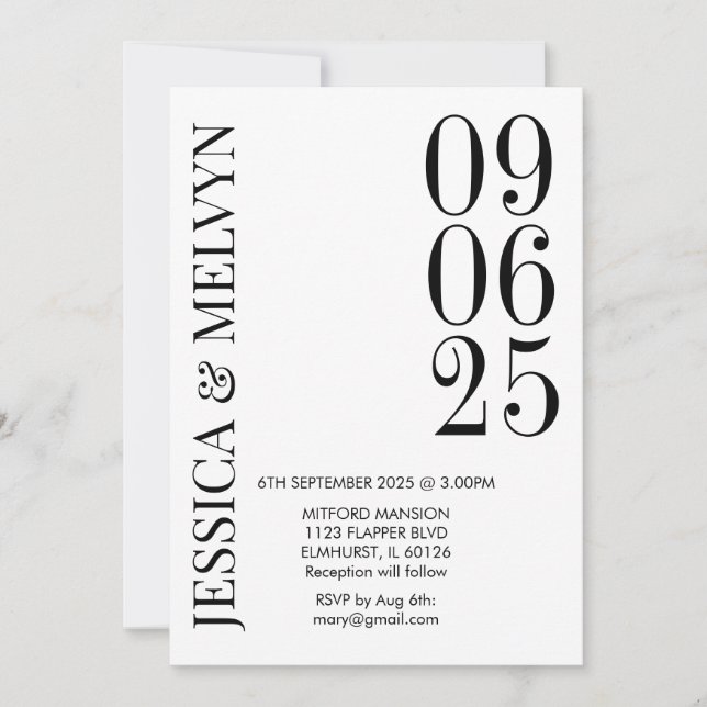 Convite para Casamento Preto e Branco Retroativo (Frente)