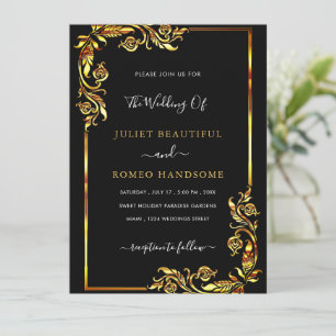 Convite para Casamento Preto e Dourado