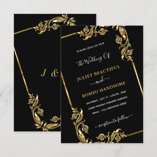 Convite para Casamento Preto e Dourado
