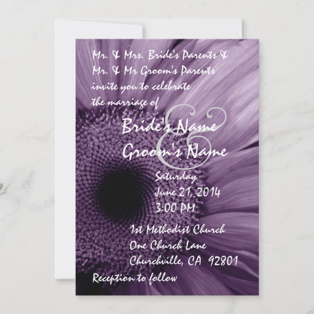 Convite para Casamento Purple Gerber Daisy (Frente)