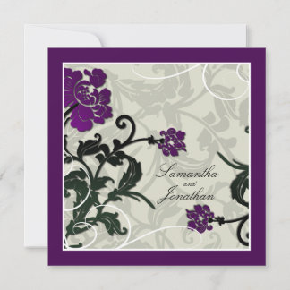 Convite Para Casamento Purple Green Floral Leafy S